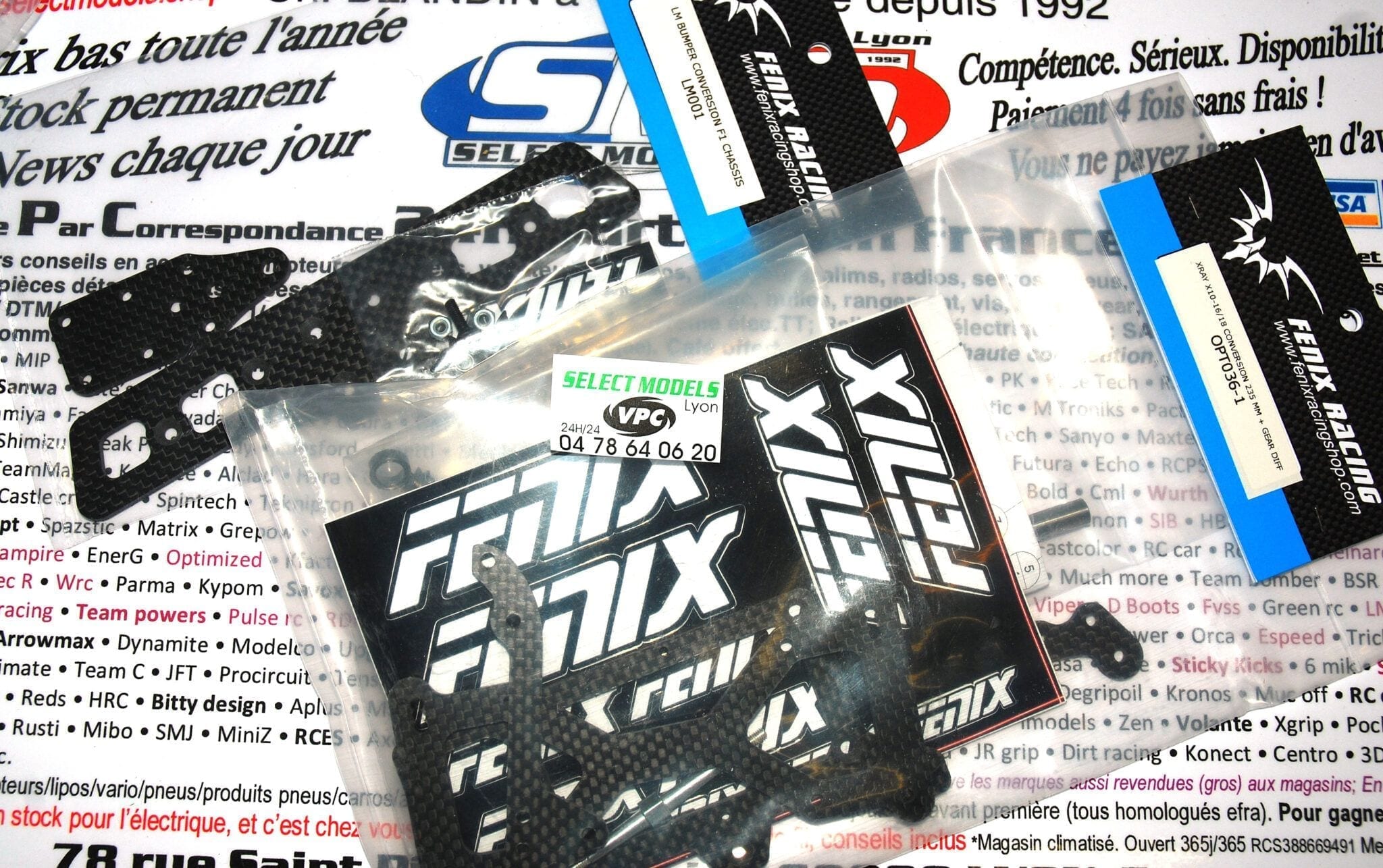 Fenix News : kit 235mm+diff pignon pour xray X10, et pare choc av pour carro f1/lmp